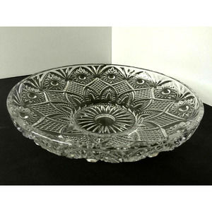 Large Crystal Serving Bowl Heavy Dish Decorative Centerpiece 12” D Rare Vintage